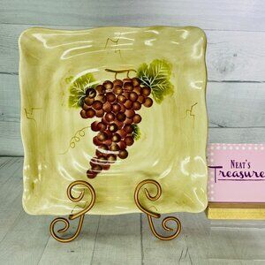 Tabletops CABERNET Rippled Hand Painted Red Grapes Ceramic Dinner Plate Platter